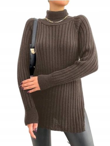 SWETER Z DŁUGIM RĘKAWEM Z GOLFEM BRĄZOWY S ŁRH