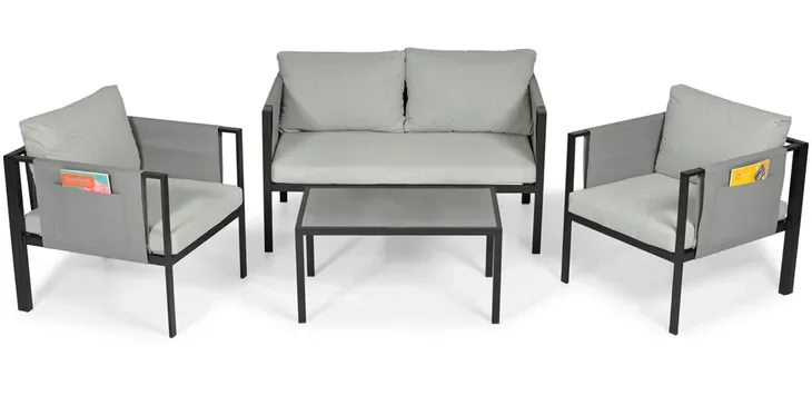 Zestaw Mebli Ogrodowych Szary Poduszki Stół Komplet Sofa Fotele Na Taras