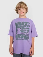 Koszulki dla chłopców - 4F T-shirt oversize z nadrukiem chłopięcy - fioletowy 152 (11-12 lat) - miniaturka - grafika 1