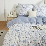 Pościel - Spod Igły I Nitki Pościel satynowa 140x200 biała niebieska kwiaty S011 I14 - miniaturka - grafika 1