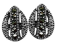 Kolczyki - Srebrne kolczyki 925 ażurowe krople na sztyft elegancie midgały z markazytami - miniaturka - grafika 1