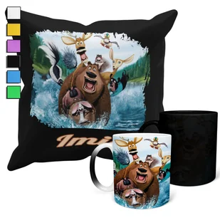 ZESTAW KUBEK MAGICZNY + POSZEWKA Z PODUSZKĄ-PREZENT GRIZZY I LEMINGI + IMIĘ - Gadżety dla niej i dla niego - miniaturka - grafika 1