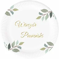 Wieczór panieński i kawalerski - Talerzyki na wieczór panieński z zielonymi listkami - 18 cm - 6 szt. - miniaturka - grafika 1