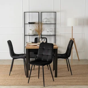 Zestaw Stół Kwadratowy Rozkładany MAX 80-160 cm Dąb Craft i 4 Krzesła Krzesło Tapicerowane do Jadalni PERU Czarne Welurowe Loft - Stoły z krzesłami - miniaturka - grafika 1