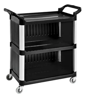 Wózek kelnerski 3-półkowy, zabudowany z 3 stron, z polipropylenu 1020x500x950 mm TECHNICA, Silver Line - Wózki na żywność - miniaturka - grafika 1