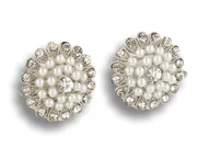 Kolczyki - KLIPSY DO USZU SREBRNE Z CYRKONIAMI I BIAŁYMI PEREŁKAMI - miniaturka - grafika 1