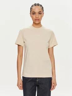 Calvin Klein T-Shirt Multi Logo K20K207215 Beżowy Regular Fit - Koszulki i topy damskie - miniaturka - grafika 1