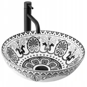 Umywalki - UMYWALKA NABLATOWA ZE WZOREM REA ETNO ORIENTALNA BIAŁO-CZARNA - miniaturka - grafika 1