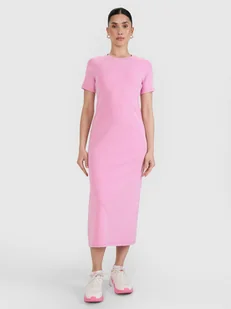 4F Sukienka midi z prążkowanej dzianiny damska - różowa XS - Sukienki - miniaturka - grafika 1