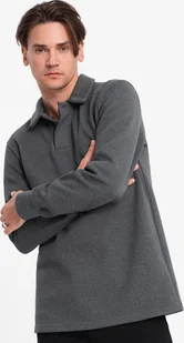 Ombre Bluza męska z kołnierzykiem polo ze strukturalnej dzianiny - grafitowy melanż V1 OM-SSNZ-0149 XL - Bluzy męskie - miniaturka - grafika 1