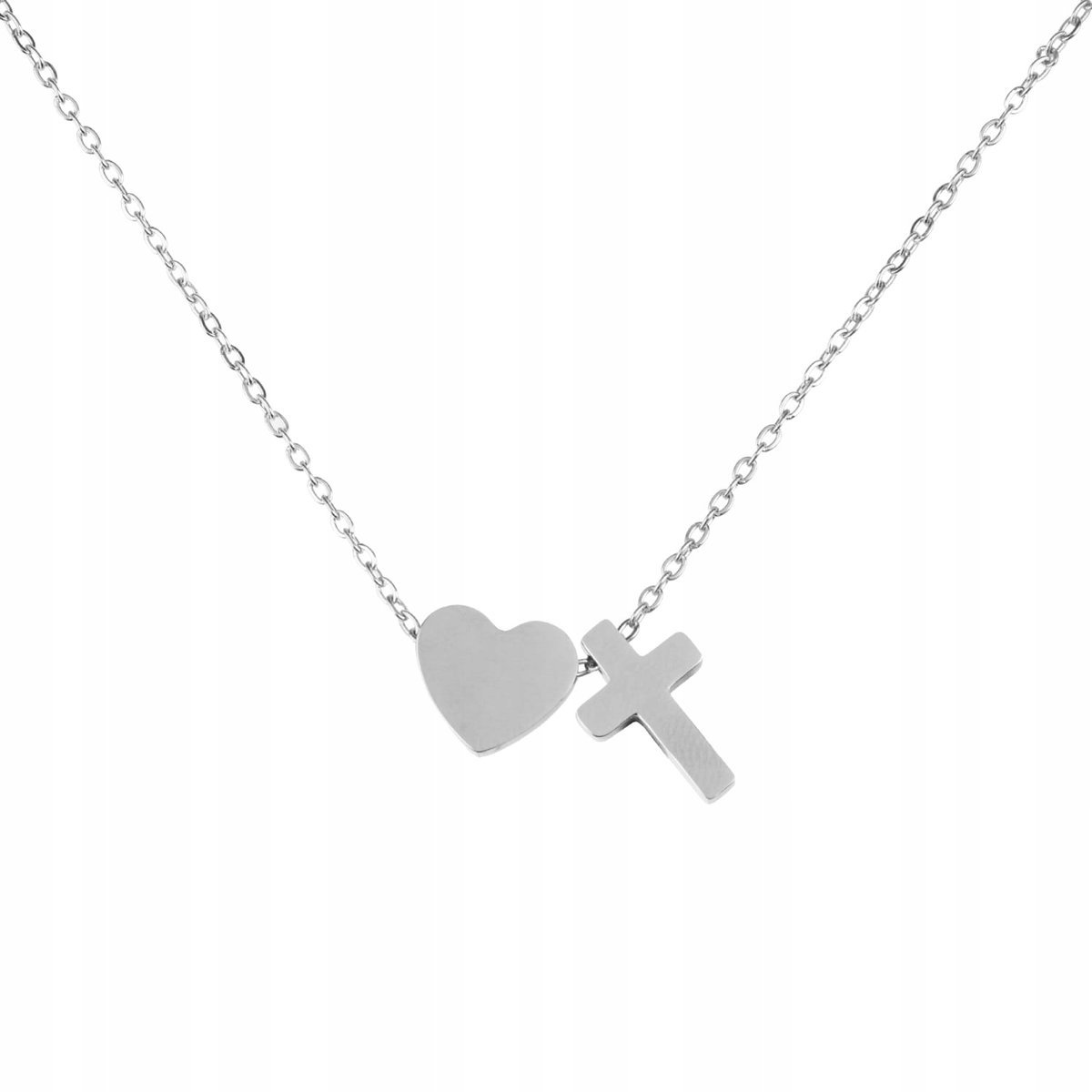 Naszyjnik Serce Krzyż Prezent Wiara MiłośćBiżuteria Dla Niej|