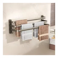 Wieszaki łazienkowe - Potrójny szary wieszak na ręczniki, półka łazienkowa bez otworów, podwieszany aluminiowy wieszak na ręczniki, 50 cm, bez otworów - miniaturka - grafika 1