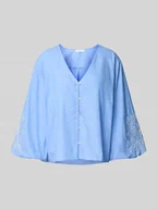 Bluzki damskie - Bluzka o kroju relaxed fit z dekoltem w serek i haftami - miniaturka - grafika 1