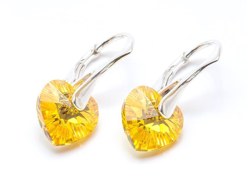 Srebrne Kolczyki 925 Z Kryształami Swarovski Serca 10Mm Light Topaz Ab