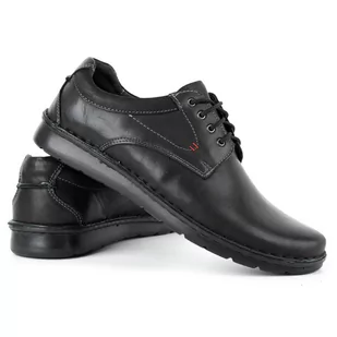 Buty męskie skórzane casual 13/27 czarny lico - KAMPOL - Półbuty męskie - miniaturka - grafika 1