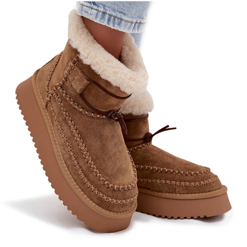 Zamszowe Śniegowce Damskie Z Ozdobnymi Przeszyciami Big Star SS274373 Camel-41