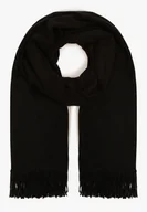 Apaszki i szaliki damskie - Czarny Szalik z Bawełną i Wiskozą Ozdobiony Frędzlami Siadortia - miniaturka - grafika 1