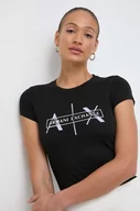 Koszulki sportowe damskie - Armani Exchange t-shirt bawełniany damski kolor czarny - miniaturka - grafika 1