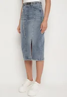 Spódnice - Granatowa Bawełniana Spódnica Jeansowa Ozdobiona Łańcuchem Lilisela - miniaturka - grafika 1