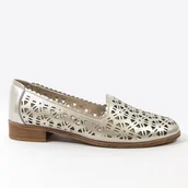 Półbuty damskie - Półbuty baleriny damskie S.BARSKI LR51-646 złote skórzane ażurowe r.39 - miniaturka - grafika 1