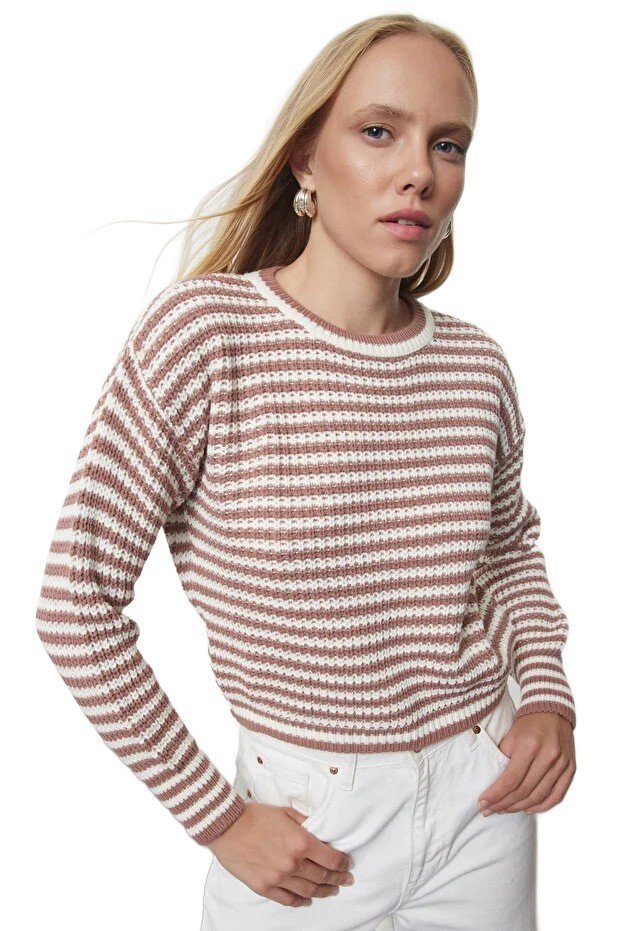 TRENDYOL SWETER DAMSKI W PASKI Z OKRĄGŁYM DEKOLTEM I DŁUGIM RĘKAWEM S 5EA*