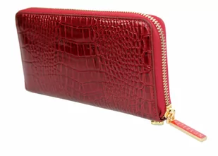 Portfel Damski Skóra Naturalna PETERSON Duży Z Metalowym Suwakiem Piórnik PTN CR-781 RFID CZERWONY LAKIEROWANY SKÓRA WĘŻA - Portfele - miniaturka - grafika 4