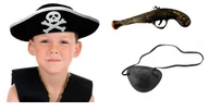 Dodatki do strojów karnawałowych - Zestaw Pirata dla dzieci Kapelusz Opaska na Oko Pistolet 3el MK456 - miniaturka - grafika 1
