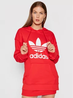 Bluzy damskie - Adidas Bluza adicolor Trefoil H33588 Czerwony Regular Fit - grafika 1