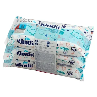 Kindii Pure Water 99% Chusteczki Dla Niemowląt I Dzieci 180 Szt. (3X60 Szt.) - Chusteczki nawilżane - miniaturka - grafika 1