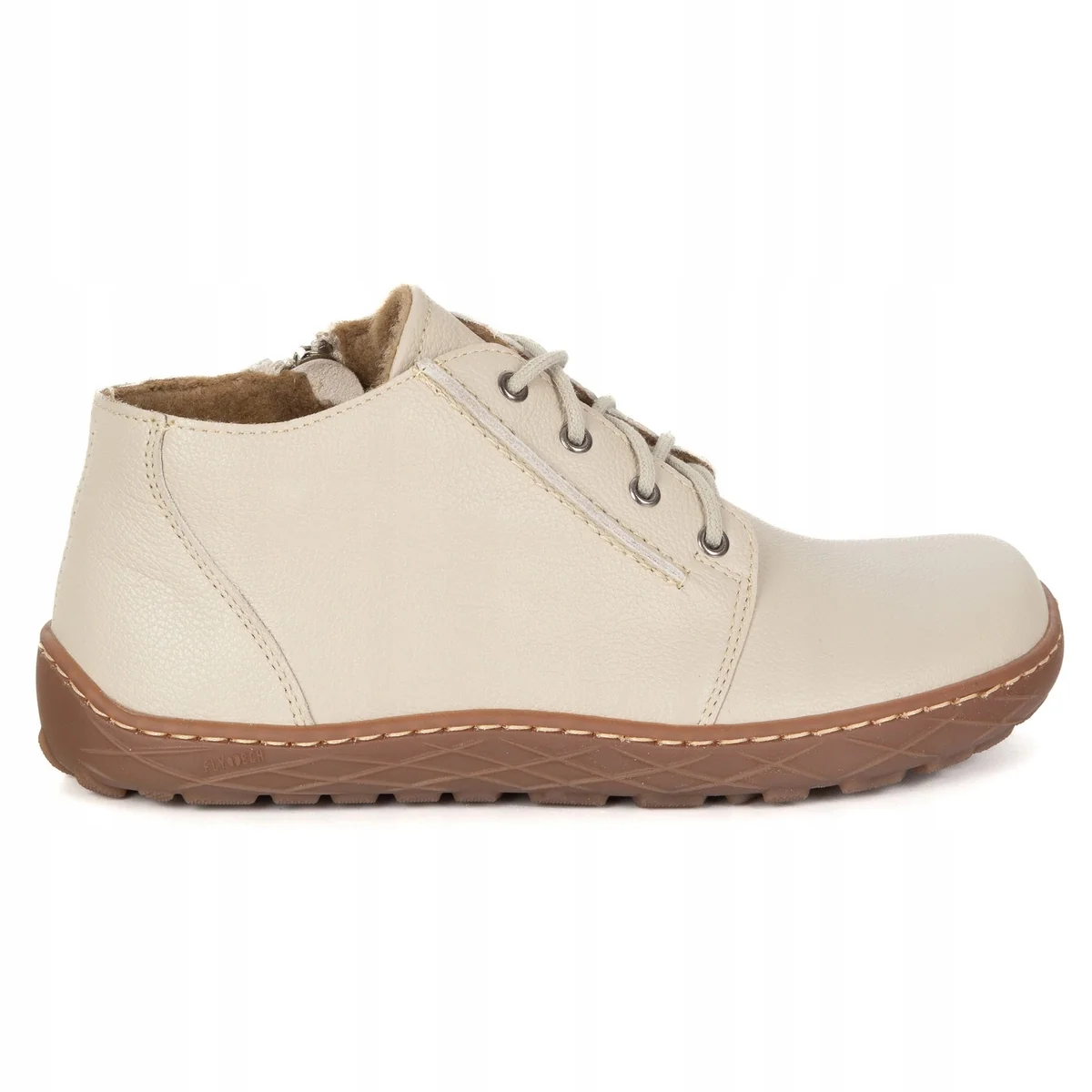 Buty barefoot damskie za kostkę z zamkiem Skye 787/2 beżowe 41 obuwie skórzane, wkładka wełniana, wiązane, niski obcas 1 cm