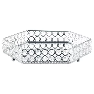 Taca dekoracyjna lustrzana sześciokątna srebrna VATAN - Tace i patery - miniaturka - grafika 1