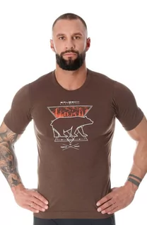 Koszulki sportowe męskie - Koszulka męska z merino Brubeck Outdoor Wool Pro SS12650A brązowy niedźwiedź - grafika 1