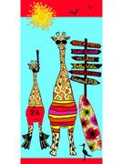 Ręczniki - Le Comptoir de la Plage Ręcznik plażowy "Juna - Giraffe" w kolorze czerwono-błękitnym - 140 x 70 cm - miniaturka - grafika 1
