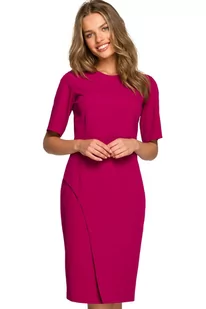 Elegancka sukienka ołówkowa z dołem na zakładkę klasyczna fioletowa - Stylove - Sukienki - miniaturka - grafika 1