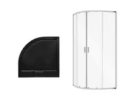 Kabiny prysznicowe - Kabina prysznicowa Besco Zarya 80x80 półokrągła chrom z brodzikiem Axim czarny ZC-AXS80-190 - miniaturka - grafika 1