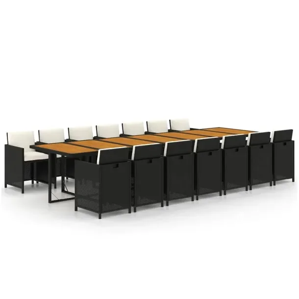Zestaw ogrodowy polirattan PE czarny 387x107x74 cm + poduszki