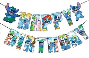 Girlanda papierowa Happy Birthday Lilo & Stitch (1 szt) - Dekoracje sali - miniaturka - grafika 1