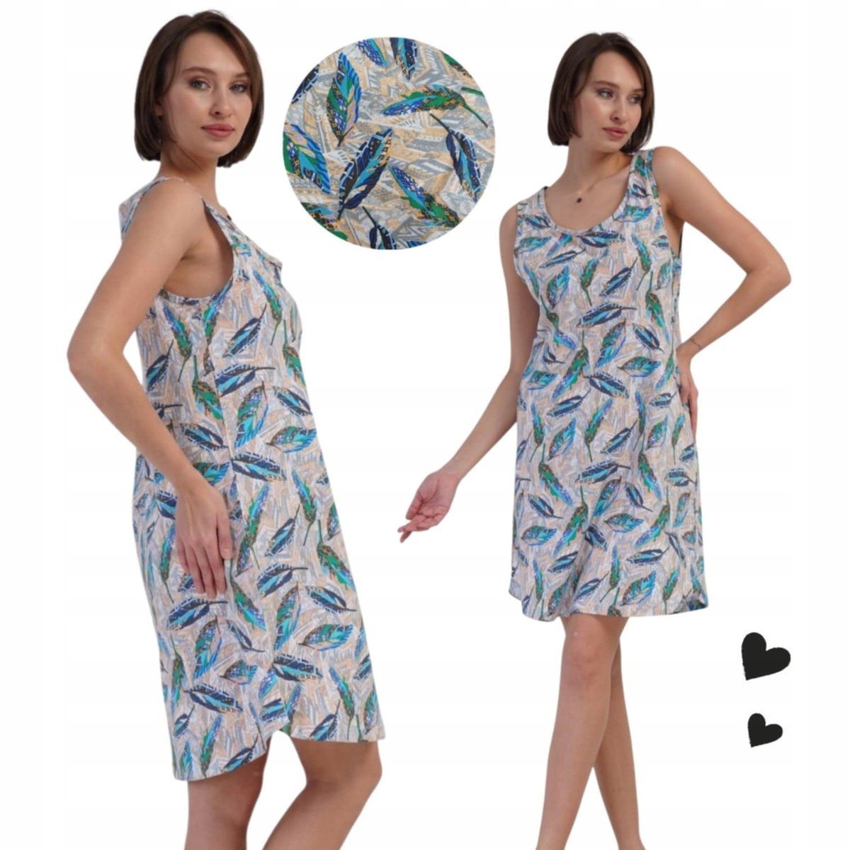 KOSZULA NOCNA VIENETTA 42 44 XL piżama letnia na ramiączkach pawie pióra