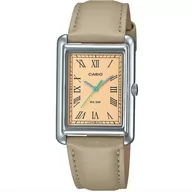 Zegarki damskie - Srebrny zegarek Damski Casio Classic LTP-B165L-5BVEF prostokątny na beżowym pasku - miniaturka - grafika 1