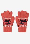 Rękawiczki - Ciemnoróżowe Pięciopalczaste Rękawiczki ze Świątecznym Motywem i Reniferem Canelia - miniaturka - grafika 1