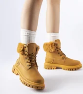 Botki damskie - Brązowe trapery z ozdobnym futerkiem Alberta-40 - miniaturka - grafika 1