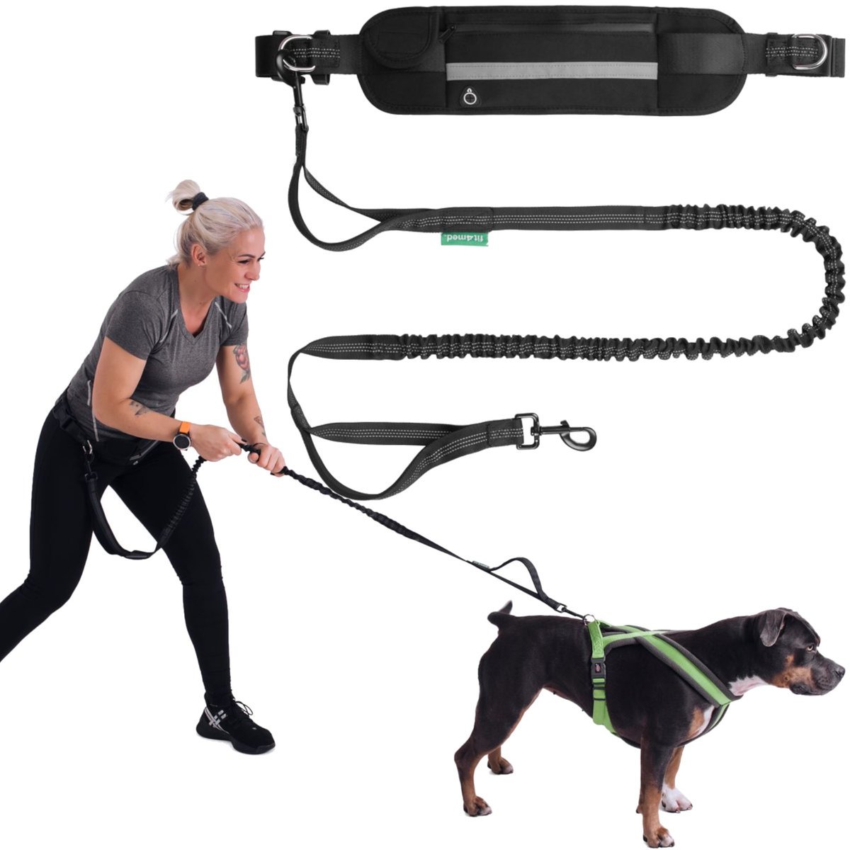 Smycz do biegania z amortyzatorem Fit4med 2 m czarna