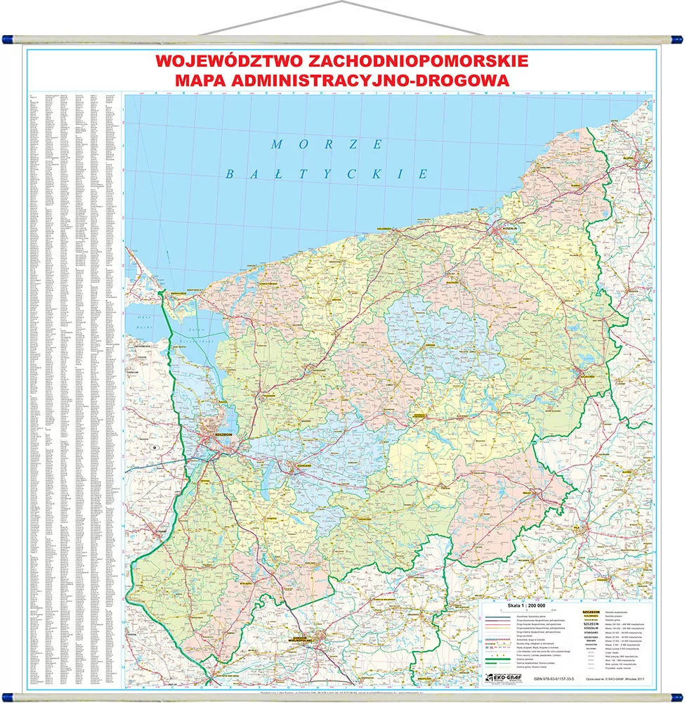 EkoGraf Województwo zachodniopomorskie mapa ścienna 1:200 000