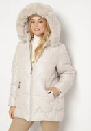 Kurtki damskie - Jasnoszara Pikowana Kurtka z Kapturem z Futerkiem Tevea - miniaturka - grafika 1