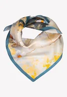 Apaszki i szaliki damskie - Jedwabna gawroszka w odcieniach błękitu i złota z wiosennym motywem - miniaturka - grafika 1