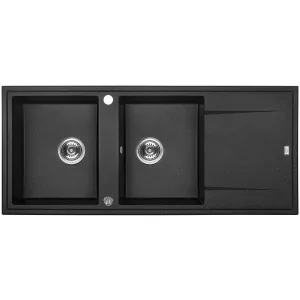 Laveo SBE 721T Zlewozmywak granitowy2 komory z ociekaczem Wymiary 500x1160x185 mm Wymiar szafki 900 mmWyko$317czenie czarneW zestawie z syfonem Space Saving i korkiem automatycznym - Zlewozmywaki - miniaturka - grafika 1