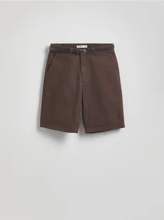 Reserved - Szorty chino z paskiem - brązowy - Spodenki damskie - miniaturka - grafika 1