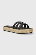 Klapki i japonki damskie - Tommy Hilfiger klapki skórzane AUTHENTIC FLAT LTHR ESPADRILLE damskie kolor czarny na platformie FW0FW07745 - miniaturka - grafika 1