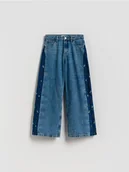 Spodnie i spodenki dla dziewczynek - Reserved - Jeansy wide leg z haftem - niebieski - miniaturka - grafika 1