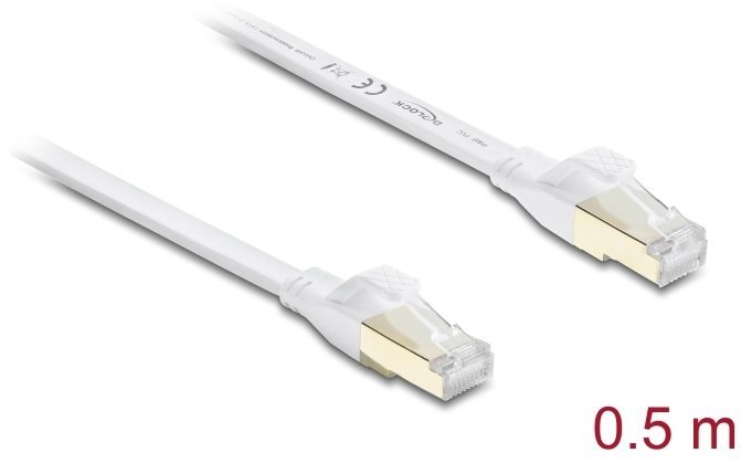 Delock Płaski kabel krosowy RJ45 Cat.8.1 U/FTP do 40 Gbps 0,5 m biały 81024